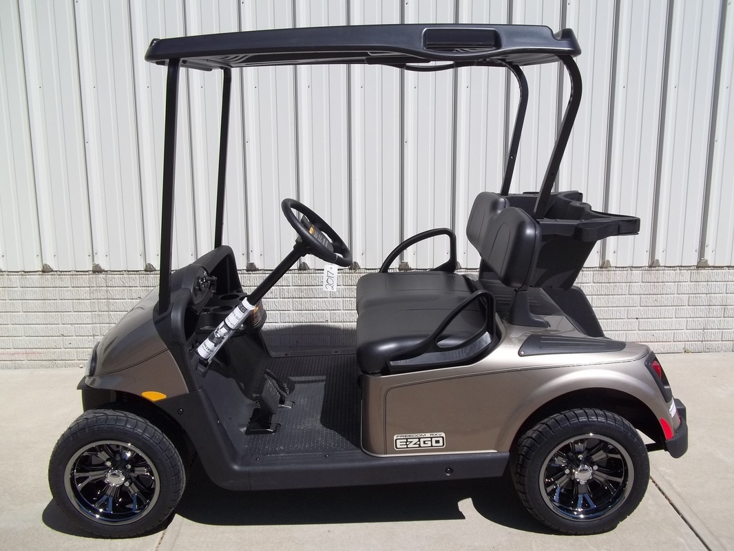 2017 E-Z-GO RXV Almond, Black Seats & Top, Electric 48-V (6-8V) Trojan Batteries, Freedom (Includes Head-Tail-Brake Lights, Horn, State of Charge Meter, Fastest Speed Program)​, Metallic Black Pinstripe, 12