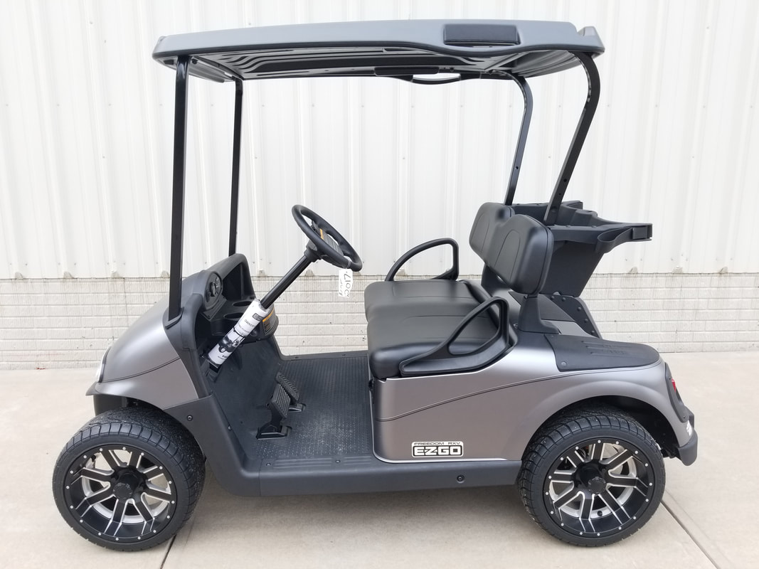 2017 E-Z-GO RXV Limited Edition Color, Matte Mercury, Black Seats & Top, Electric 48-V (6-8V) Trojan Batteries, Freedom (Includes Head-Tail-Brake Lights, Horn, State of Charge Meter, Fastest Speed Program), Matte Black Pinstripe, 14