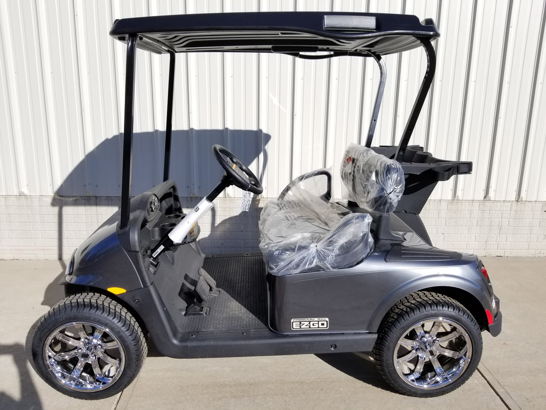 2017 E-Z-GO RXV ELiTE 3.0 Charcoal, Black Seats & Top, Electric 3.0 Samsung Lithium Ion Batteries (5-Year Free Replacement on Batteries), Freedom (Includes Head-Tail-Brake Lights, Horn, State of Charge Meter, 19.5 MPH), 14