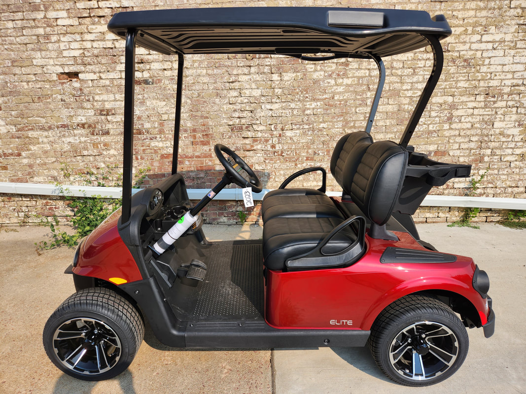 2023 E-Z-GO RXV ELiTE 4.2 NEW, Inferno Red, Premium Mushroom Seats, Stone Beige Top, Electric 4.2 Samsung Lithium Ion Batteries (8-Year Free Replacement on Batteries), Freedom (Includes Head-Tail-Brake Lights, Horn, State of Charge Meter, 19.5 MPH), Maintenance Free!, MR.Golf Car Inc., Springfield, South Dakota