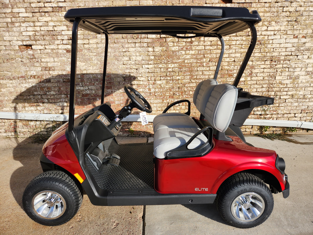 2024 E-Z-GO RXV ELiTE 2.2 NEW, Inferno Red, Premium Gray Seats, Black Top, Electric 2.2 Samsung Lithium Ion Batteries (8-Year Free Replacement on Batteries), Freedom (Includes Head-Tail-Brake Lights, Horn, State of Charge Meter, 19.5 MPH), Blinkers, Dual USB Port, 10