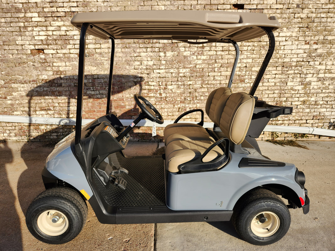 2024 E-Z-GO RXV EX1 NEW, EFI (Electronic Fuel Injection) EX1 Engine, Slate Gray, Premium Mushroom Seats, Stone Beige Top,  Freedom (Includes Head-Tail-Brake Lights, Horn, Fuel Gauge, Dual USB Port, Hour Meter, 19 MPH), MR.Golf Car Inc., Springfield, South Dakota