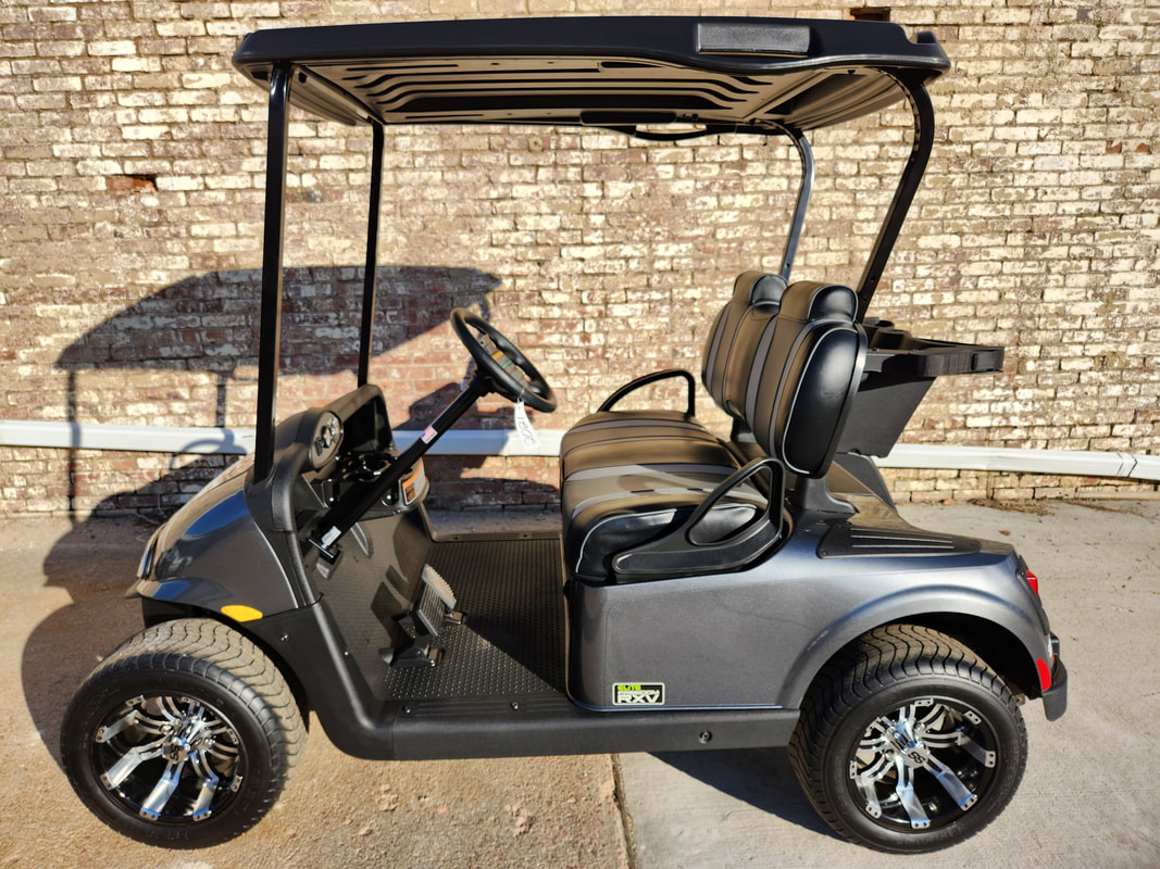 2021 E-Z-GO RXV Elite 2.0, Samsung Lithium Ion Batteries, Charcoal, Custom Black-Gray-Silver Seats, Black Top, Freedom (Includes Head-Tail-Brake Lights, Horn, State of Charge Meter, 19.5 M.P.H.), Dual USB Port, 12