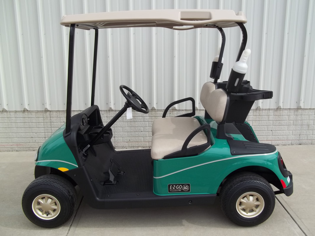 2012 E-Z-GO RXV Limited Edition Color, Mint Green,  ﻿Electric 48Volt (4-12V Batteries), New 2017 Trojan Batteries, Freedom (Includes L.E.D. Head-Tail-Brake Lights, State of Charge Meter, Fastest Speed Program), White Pinstripe, Stone Beige Seats & Top, Gold Hubcaps, Sandbottles