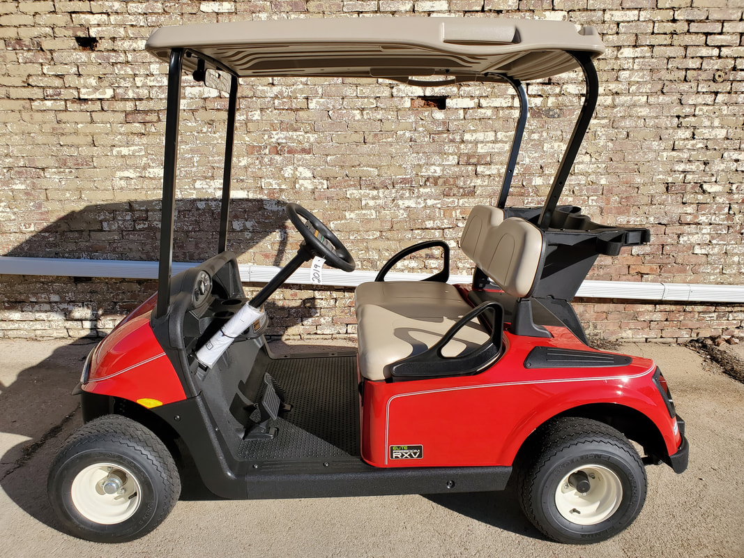 2019 RXV Elite 2.0, Flame Red, Stone Beige Seats & Top, Electric 2.0 Samsung Lithium Ion Batteries (5-Year Free Replacement on Batteries), Freedom (Includes Head-Tail-Brake Lights, Horn, State of Charge Meter, 19.5 M.P.H.), Dual USB Port, Silver Metallic Pinstripe, Maintenance Free!, MR. Golf Car Inc., Springfield, South Dakota